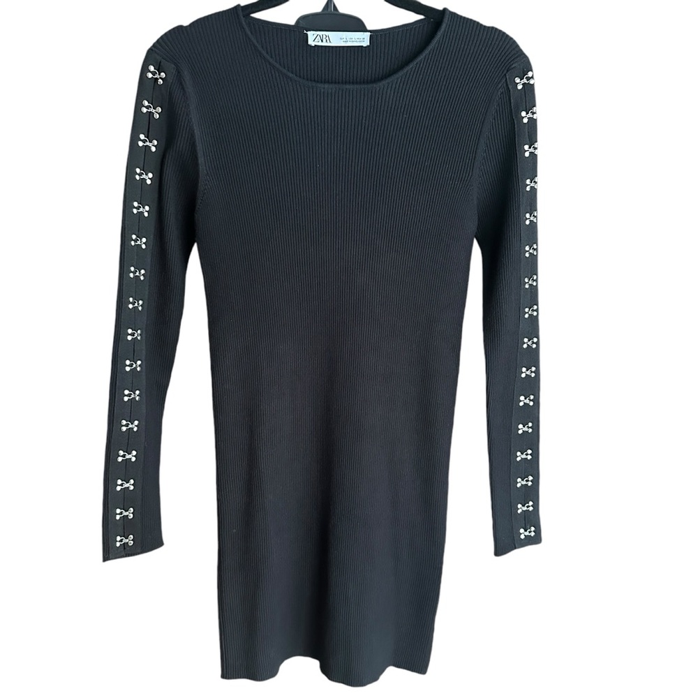 Zara Edgy Black Dress on Fire Super Sexy Thick Knit Muni w/ Hook Clasps (L) - Picture 1 of 9